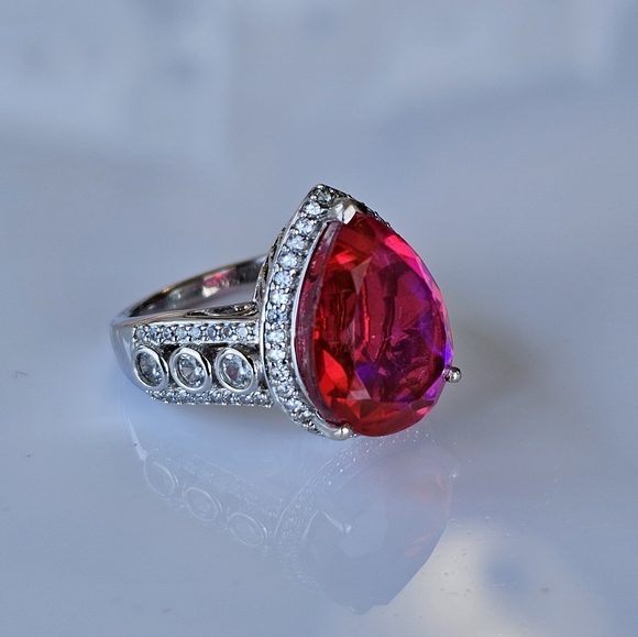 Genuine Volcanic Quartz & White Zircon Ring Sterling Silver Platinum Size 7! - Picture 11 of 13